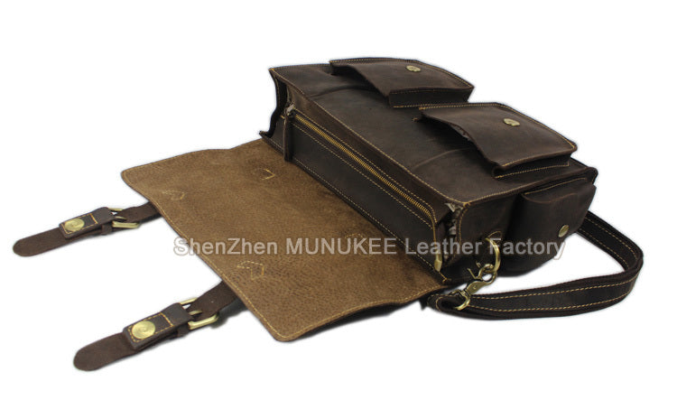 Vintage Crazy Horse Genuine Leather Men Messenger Bags