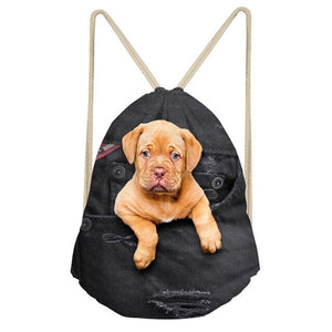 ThiKin Vintage Puppy Pug Drawstring Bag