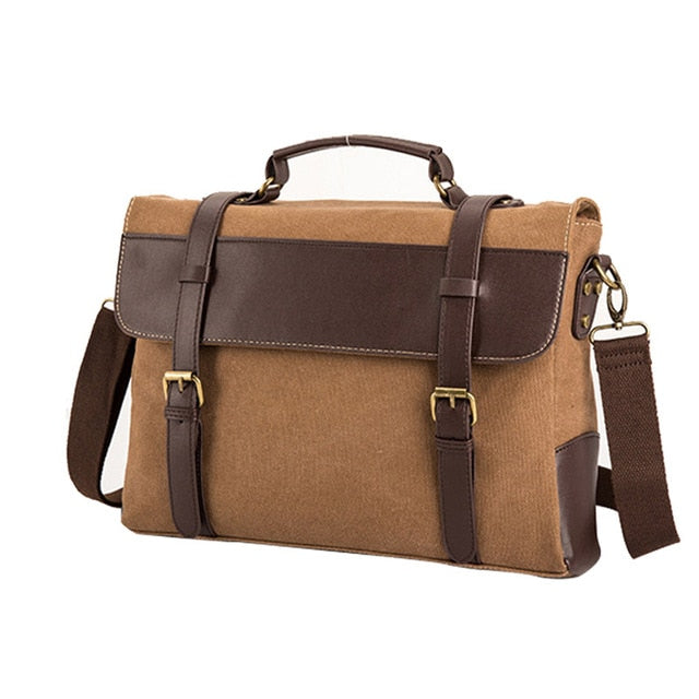 Men Briefcase Bag Canvas Leather Messenger