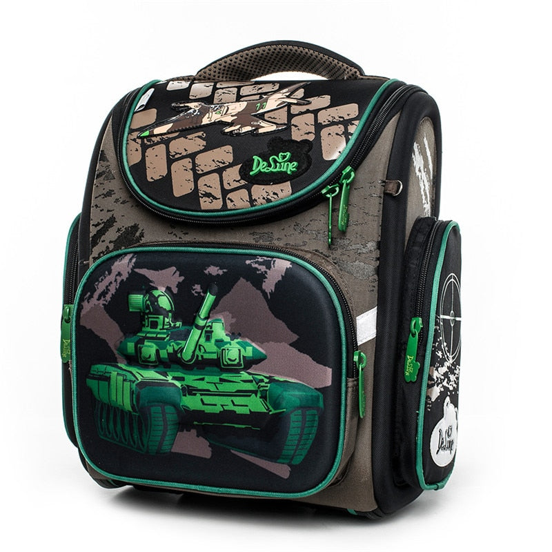 Cartoon School Bags Tank Car Pattern Primary Backpack